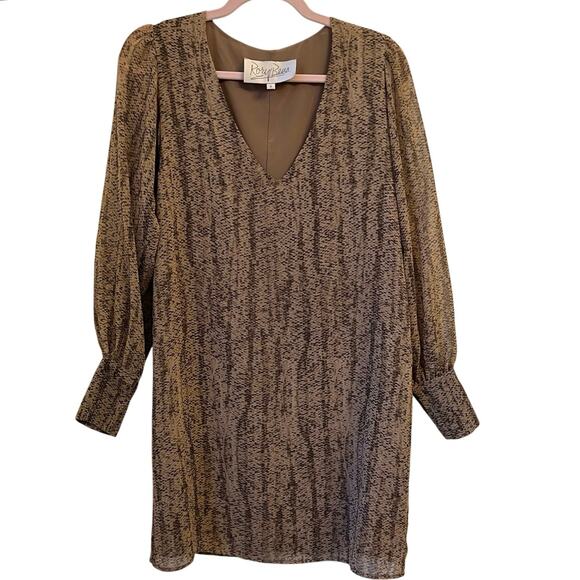 Rory Beca Silk Snakeskin Print Mini Shift Dress Small Cuff Blouson Sleeves Brown - Picture 2 of 12